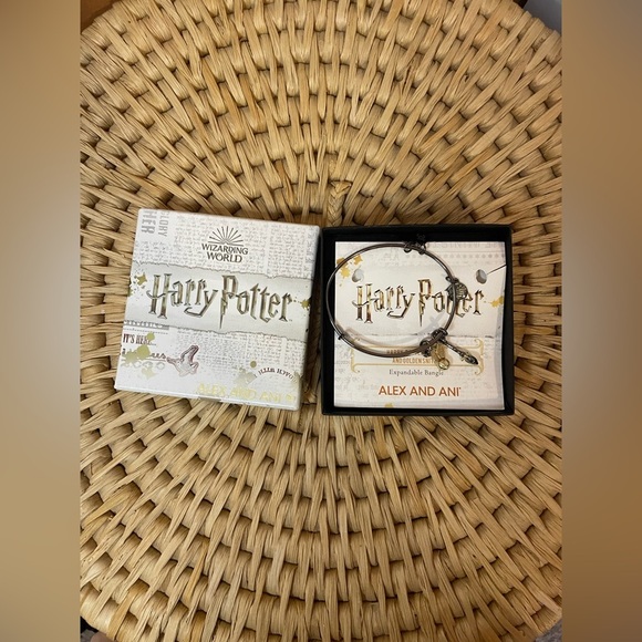 NWOT Alex & Ani Harry Potter Broom and Golden Snitch Expandable Bangle Bracelet - Picture 1 of 5